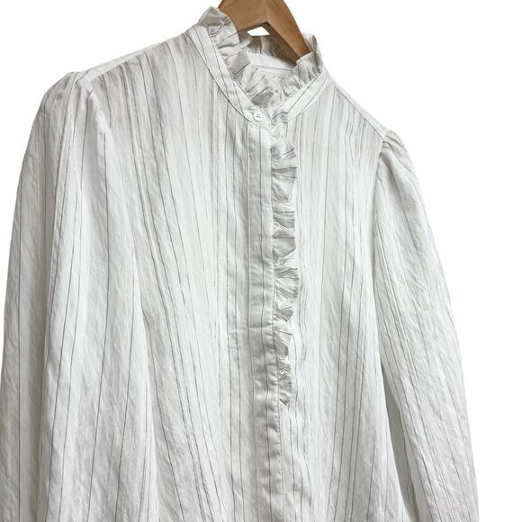 Madewell Ruffled Button Up Top NW715 Airy Stripe NWT Size L - Picture 7 of 8